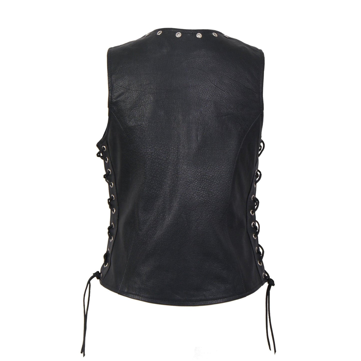 Ladies Black Naked Hot Leathers Leather Biker Vest - Military Republic