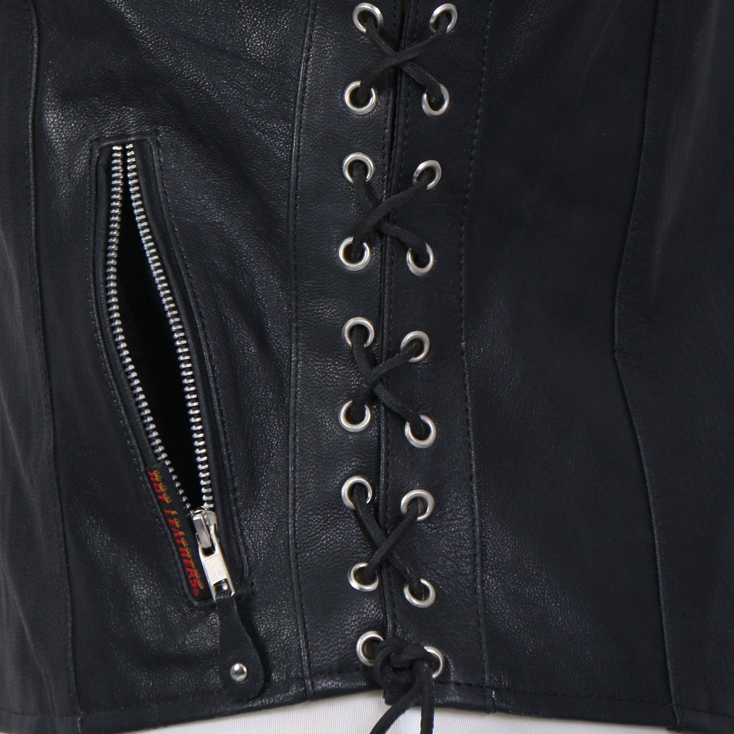 Ladies Black Naked Hot Leathers Leather Biker Vest - Military Republic