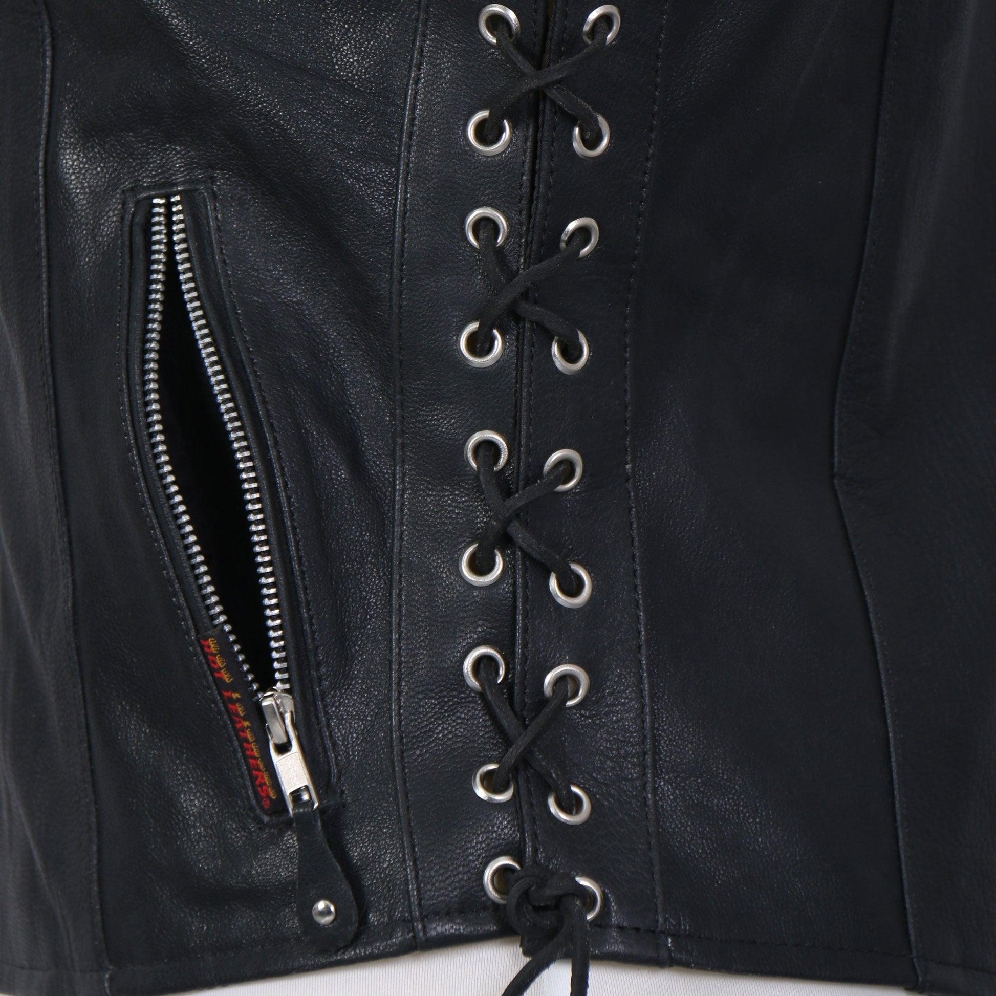 Ladies Black Naked Hot Leathers Leather Biker Vest - Military Republic