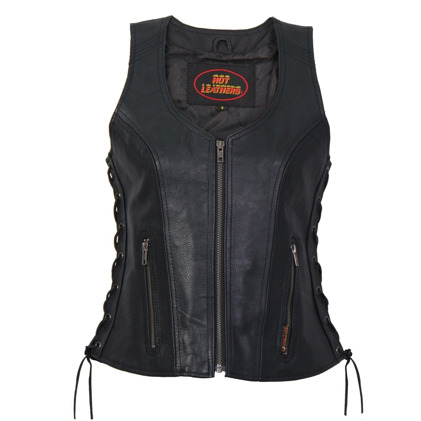 Ladies Side Lace Zip Up Hot Leathers Leather Vest - Military Republic
