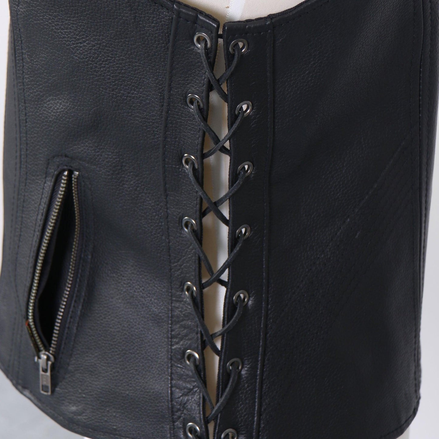 Ladies Side Lace Zip Up Hot Leathers Leather Vest - Military Republic