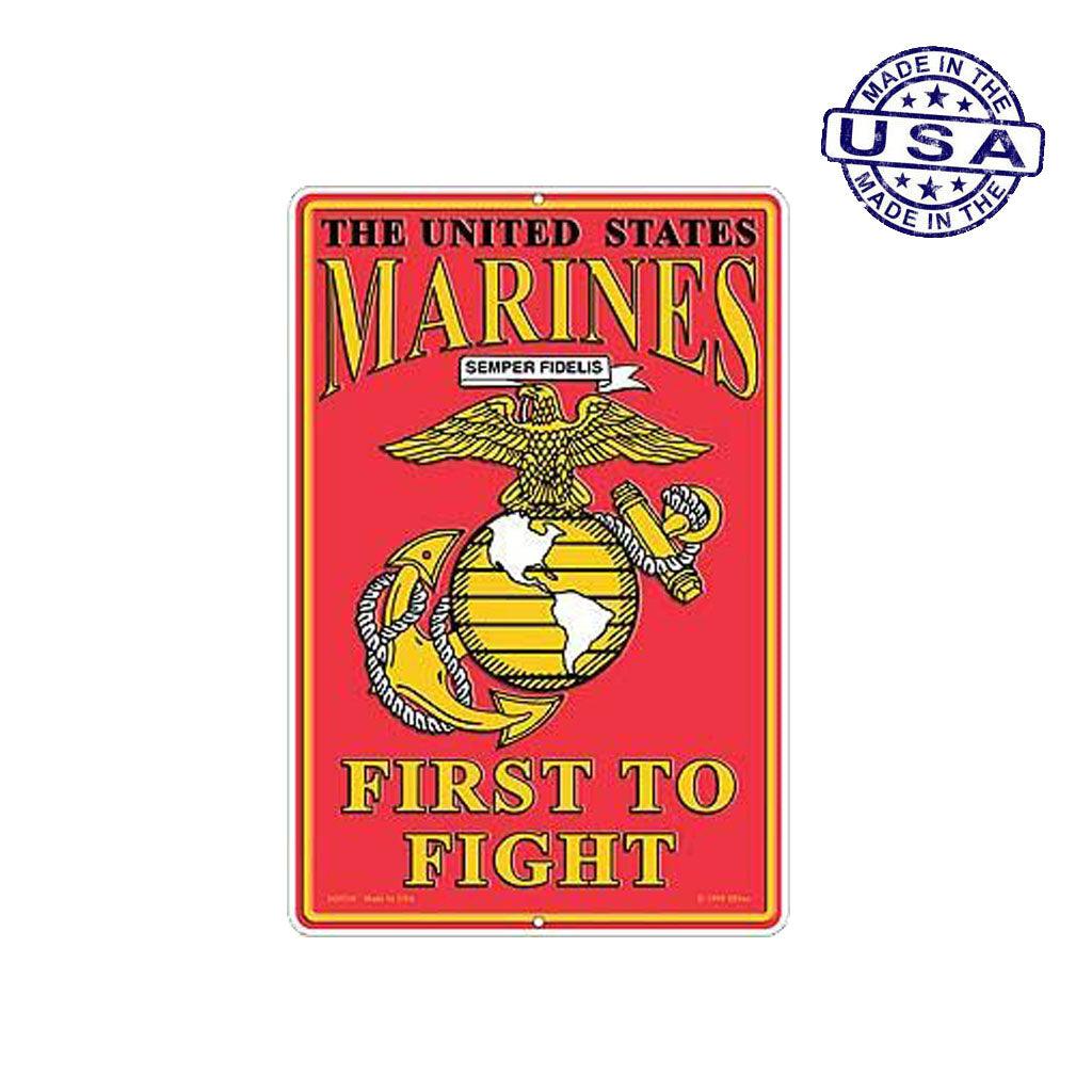 Large Rectangular United States Marines First to Fight Aluminum Sign - 12" x 18" - Military Republic