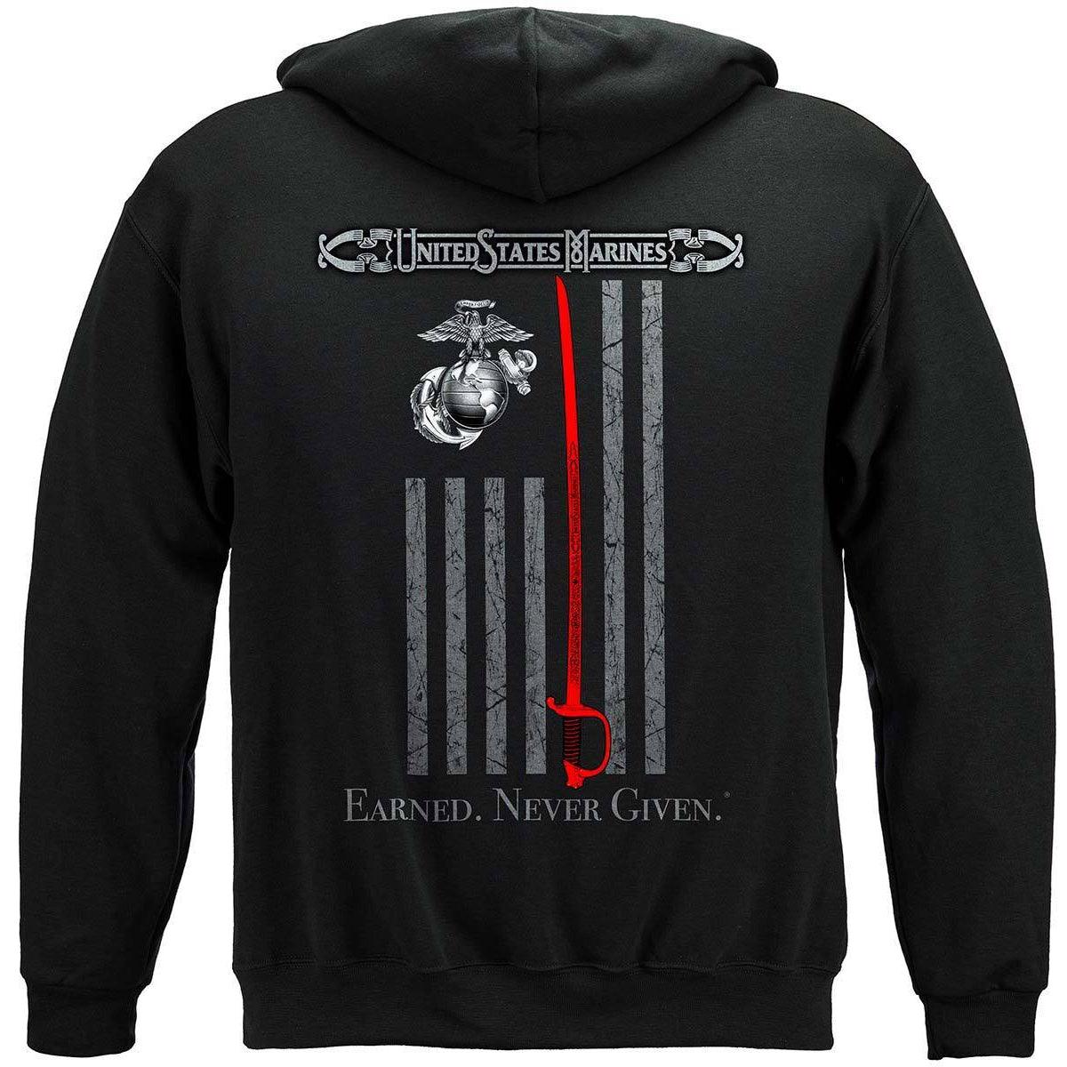 Marine Corps USMC Thin Red Line American Flag Earned Never Given Premium T-Shirt - Military Republic