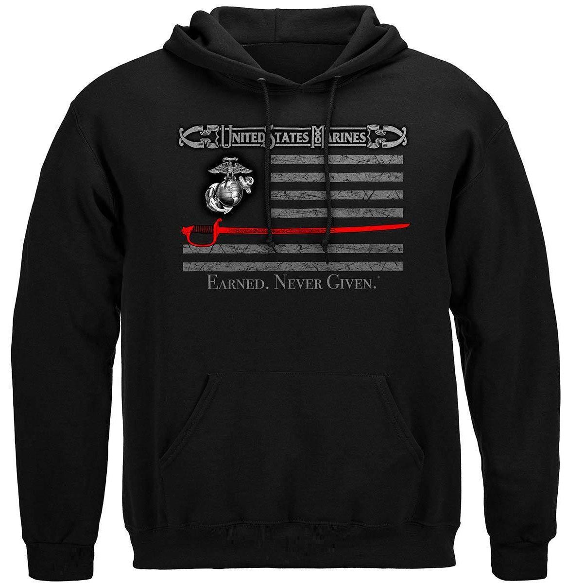 Marine Corps USMC Thin Red Line American Flag Earned Never Given Premium T-Shirt - Military Republic