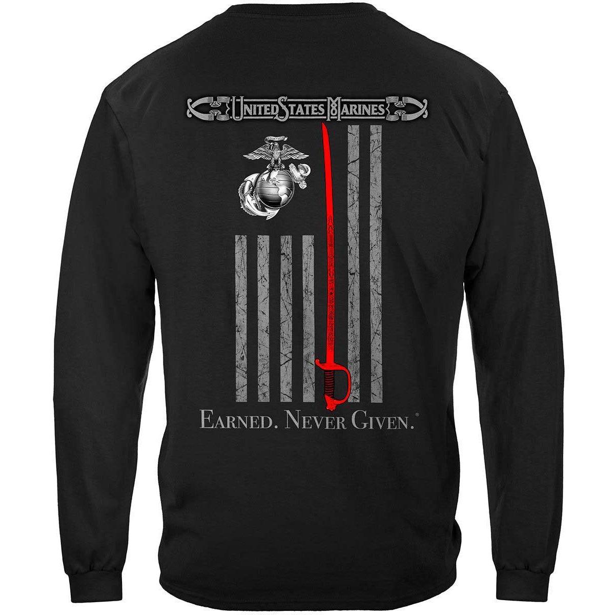 Marine Corps USMC Thin Red Line American Flag Earned Never Given Premium Long Sleeves - Military Republic