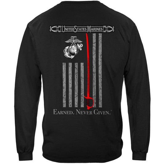 Marine Corps USMC Thin Red Line American Flag Earned Never Given Premium Long Sleeves - Military Republic