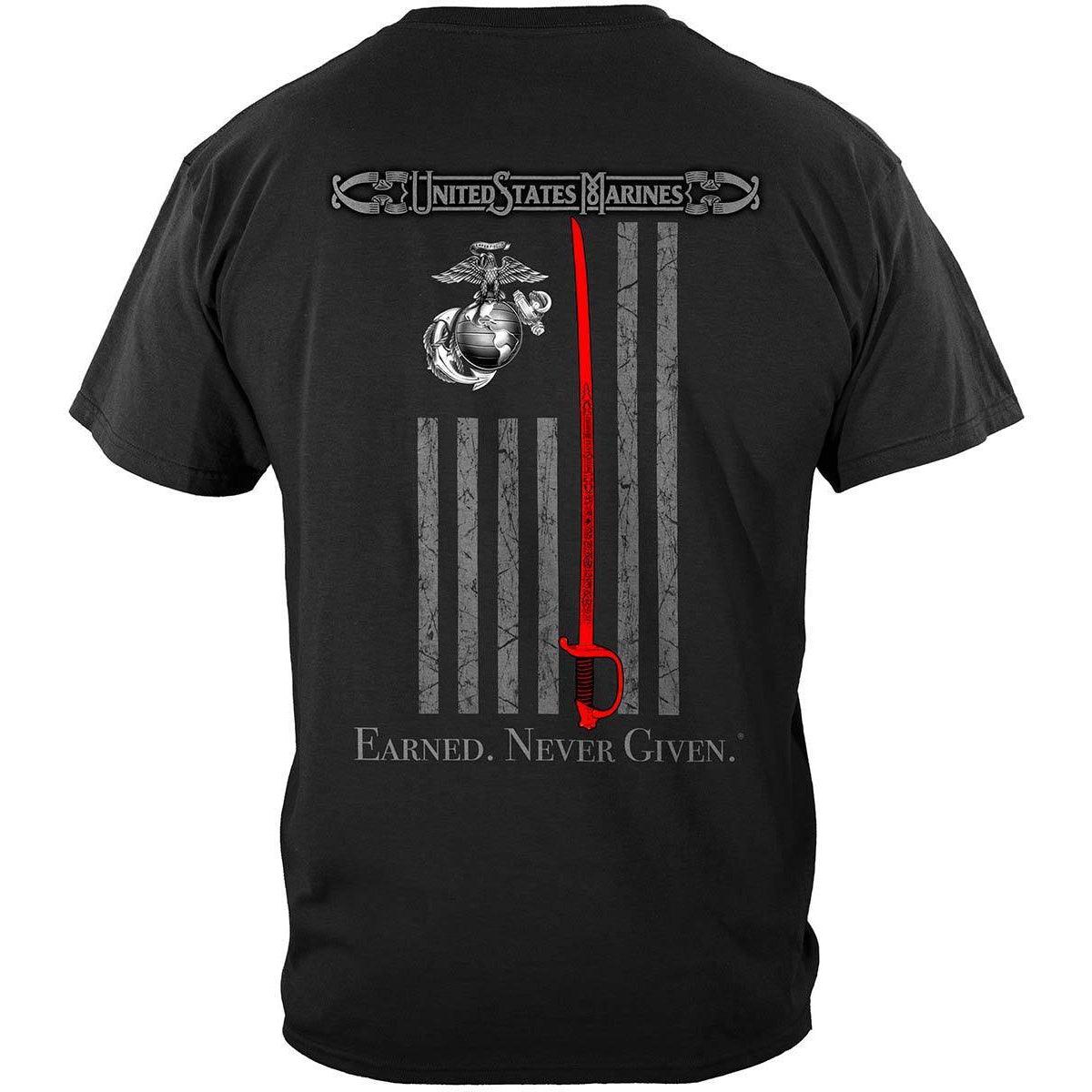 Marine Corps USMC Thin Red Line American Flag Earned Never Given Premium T-Shirt - Military Republic