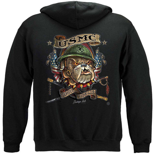 Marine Corps USMC Vintage Tattoo Semper Fidelis Premium Hoodie - Military Republic