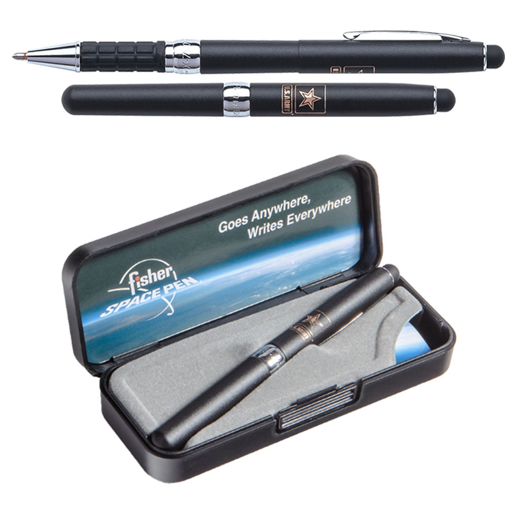 Matte Black U.S. Army Space Pen with Stylus with Laser Engraved Army Star Insignia