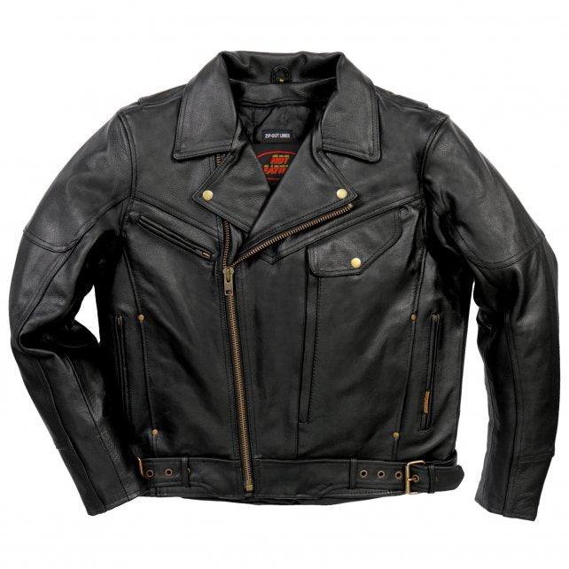 Men’s Leather Side Belt Biker Leather Jacket - Military Republic