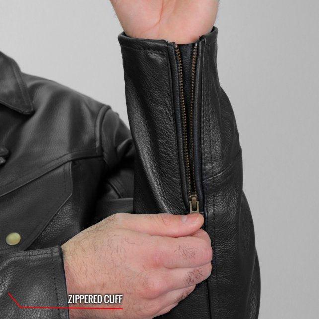 Men’s Leather Side Belt Biker Leather Jacket - Military Republic