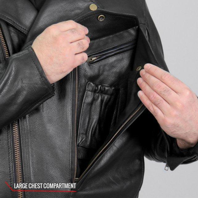 Men’s Leather Side Belt Biker Leather Jacket - Military Republic
