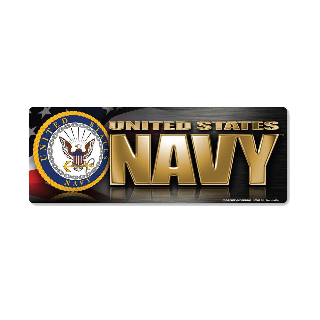 United States Navy Chrome Bumper Strip Magnet (7.75" x 2.88") - Military Republic