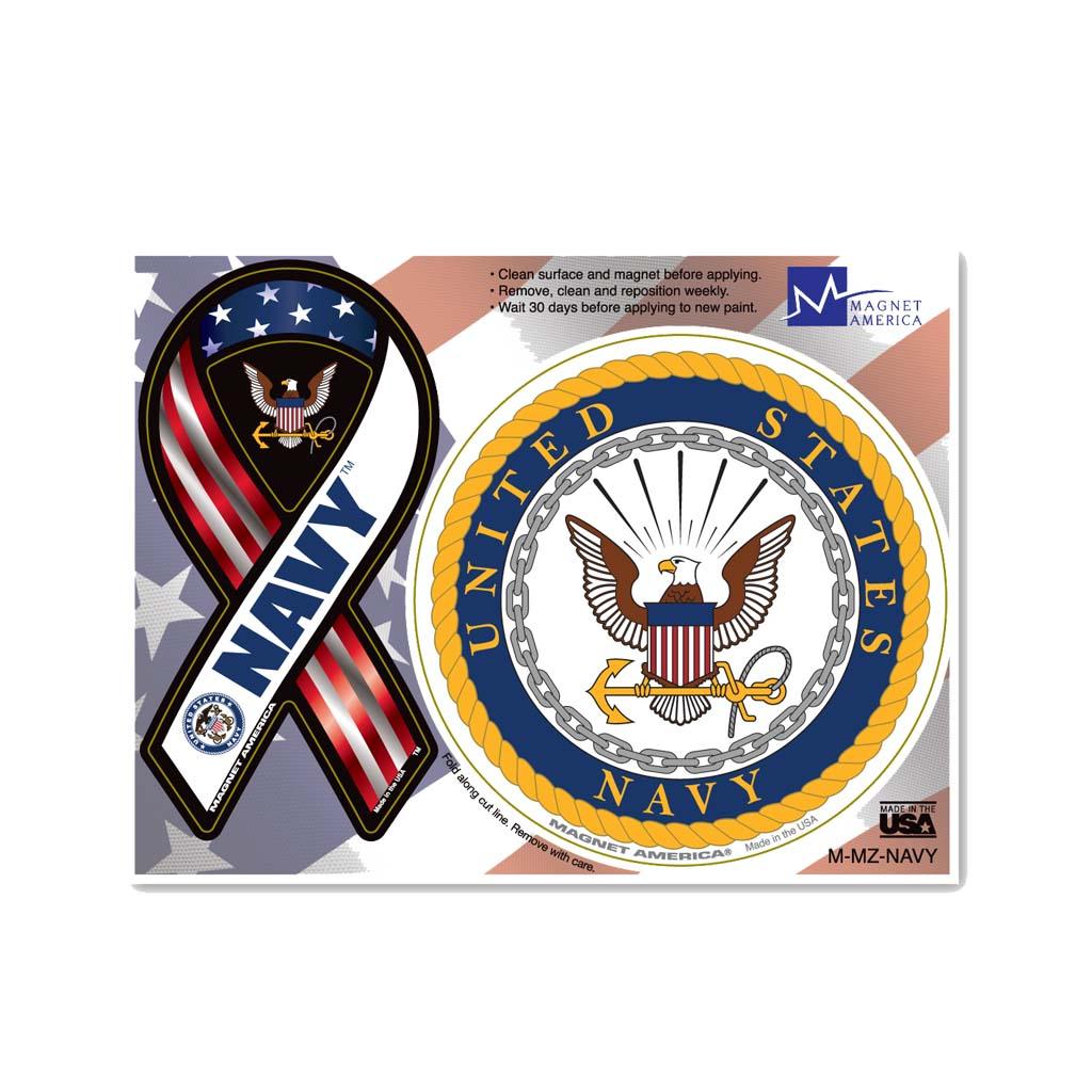 United States Navy Combo Mini Ribbon (2" x 4") and Circle (3.75") Magnets - Military Republic