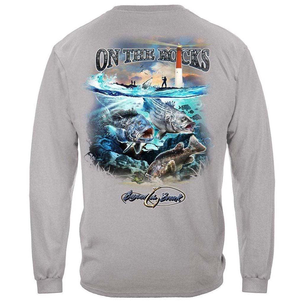 United States On the Rocks Striped Bass Sea Bass Black Fish Premium Hoodie - Military Republic