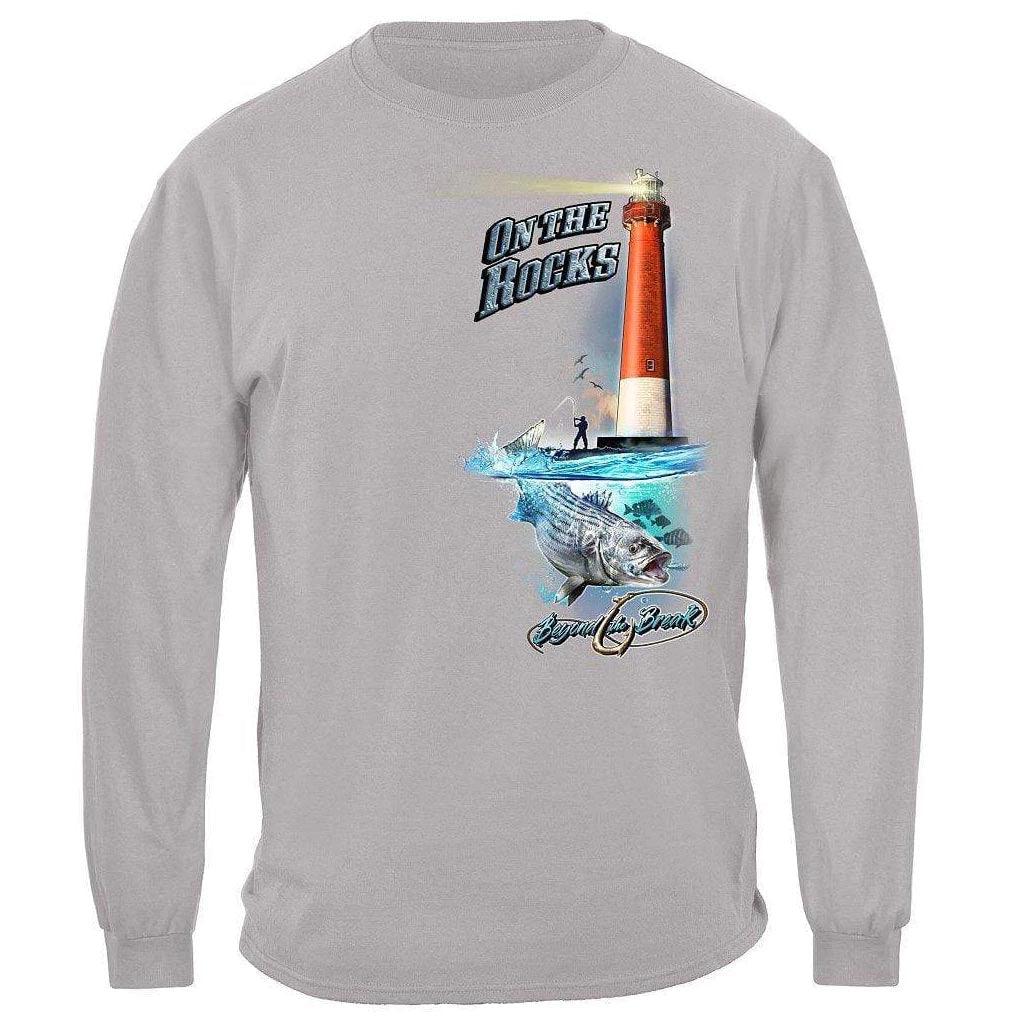 United States On the Rocks Striped Bass Sea Bass Black Fish Premium Hoodie - Military Republic