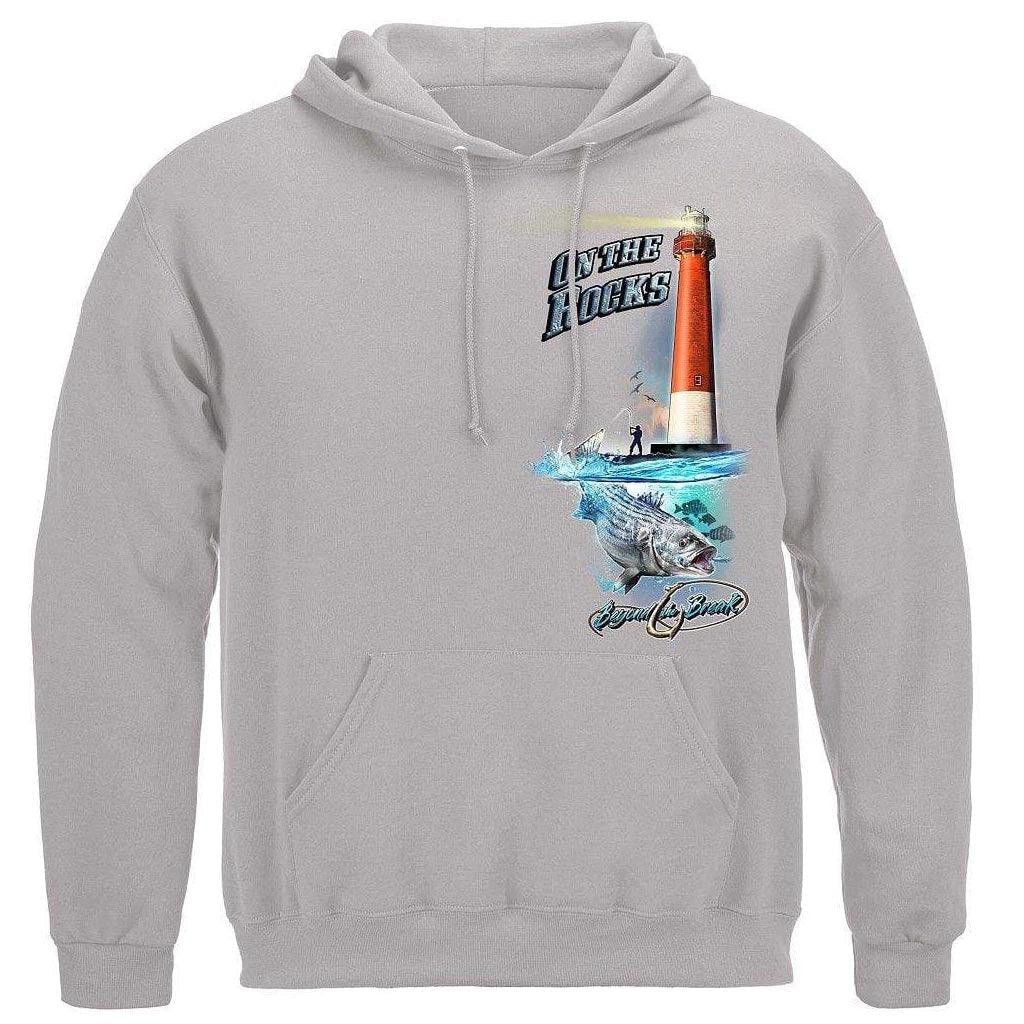 United States On the Rocks Striped Bass Sea Bass Black Fish Premium Hoodie - Military Republic
