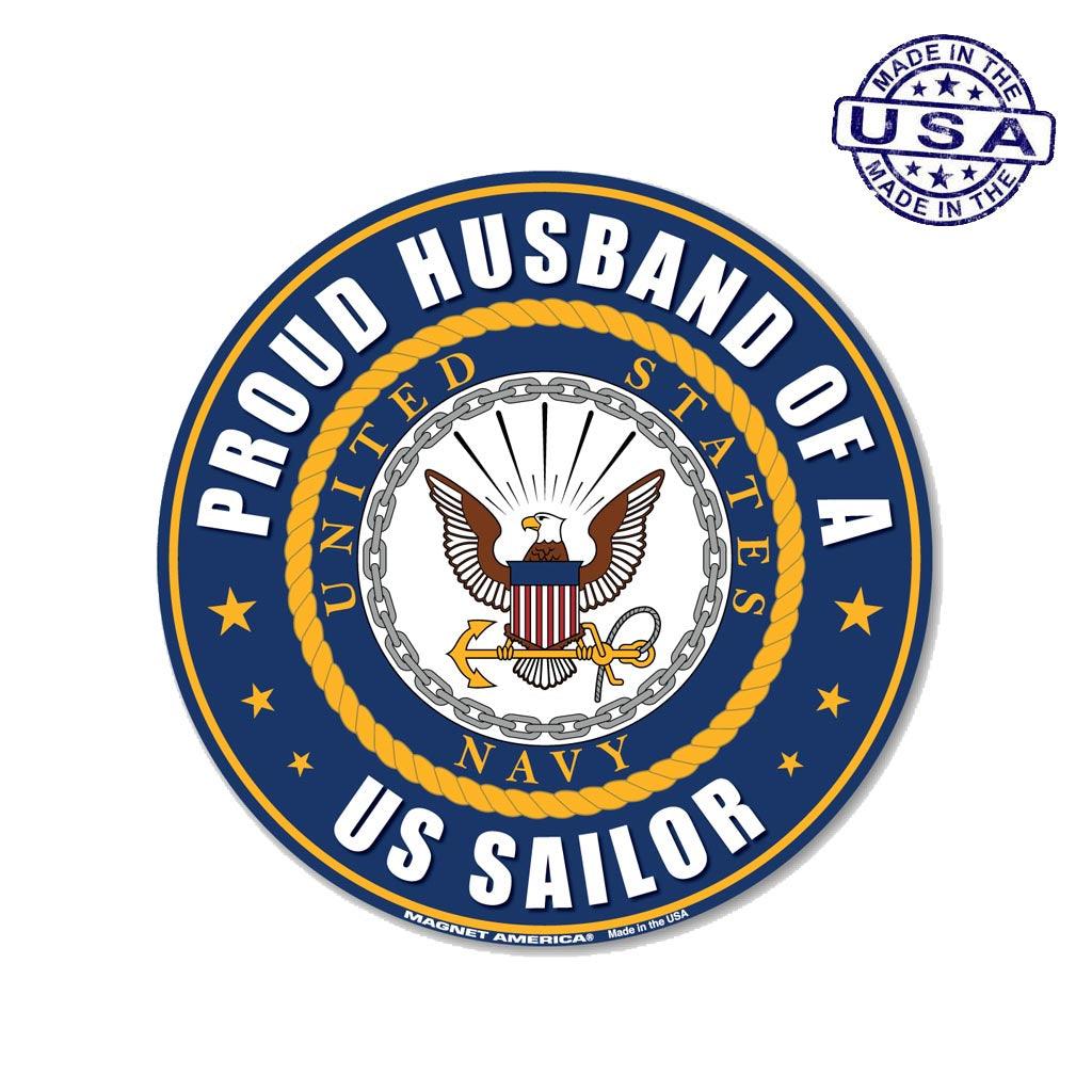 United States Navy Proud Husband of a US Sailor Circle Magnet (5") - Military Republic