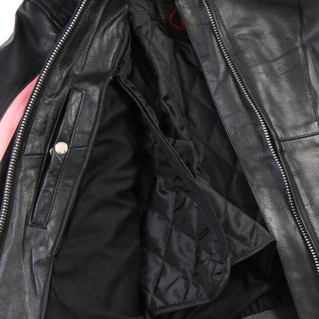 Pink Striped Leather Jacket with Reflective Piping - Military Republic