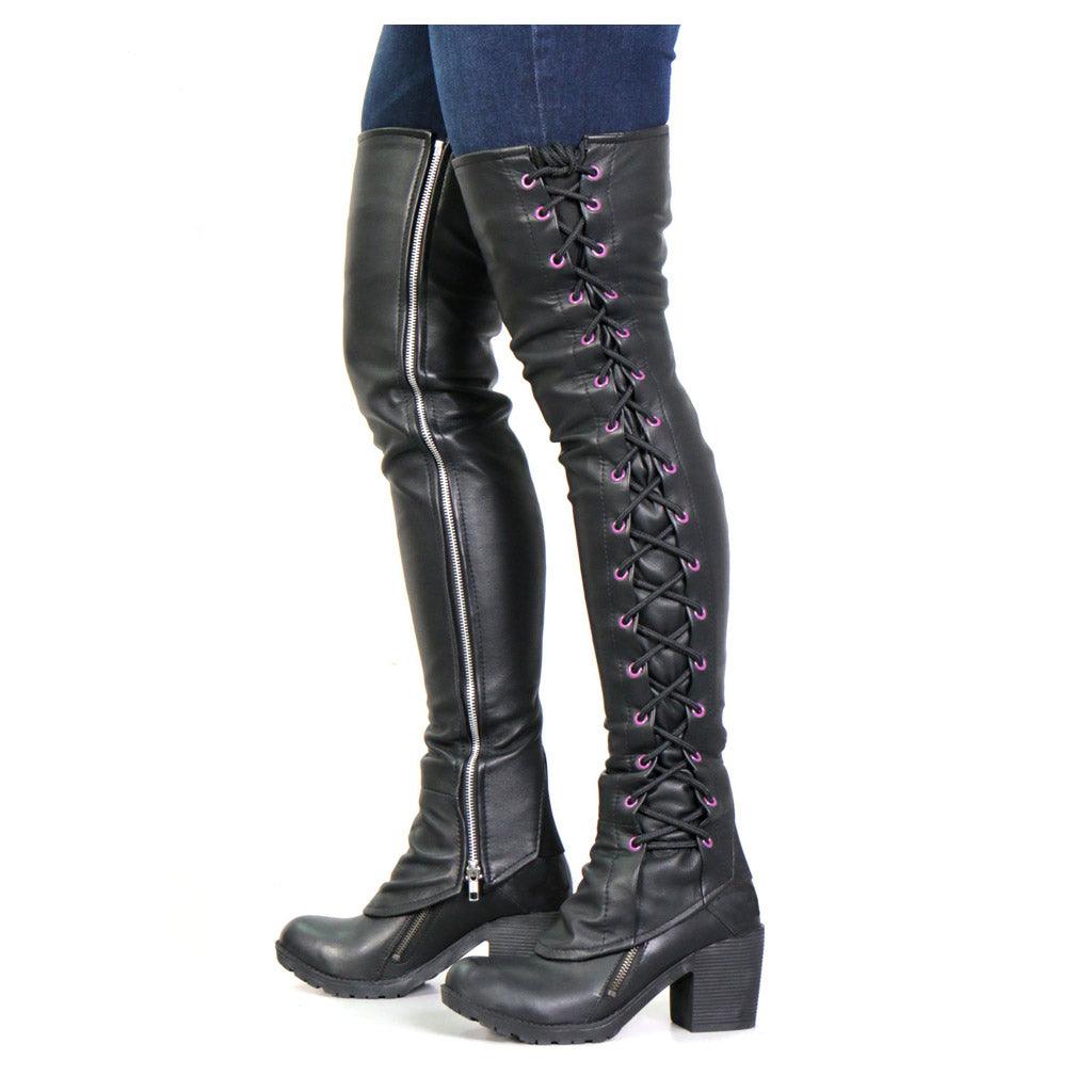 Premium Soft Purple Side Lace Lambskin Motorcycle Leggings - Military Republic