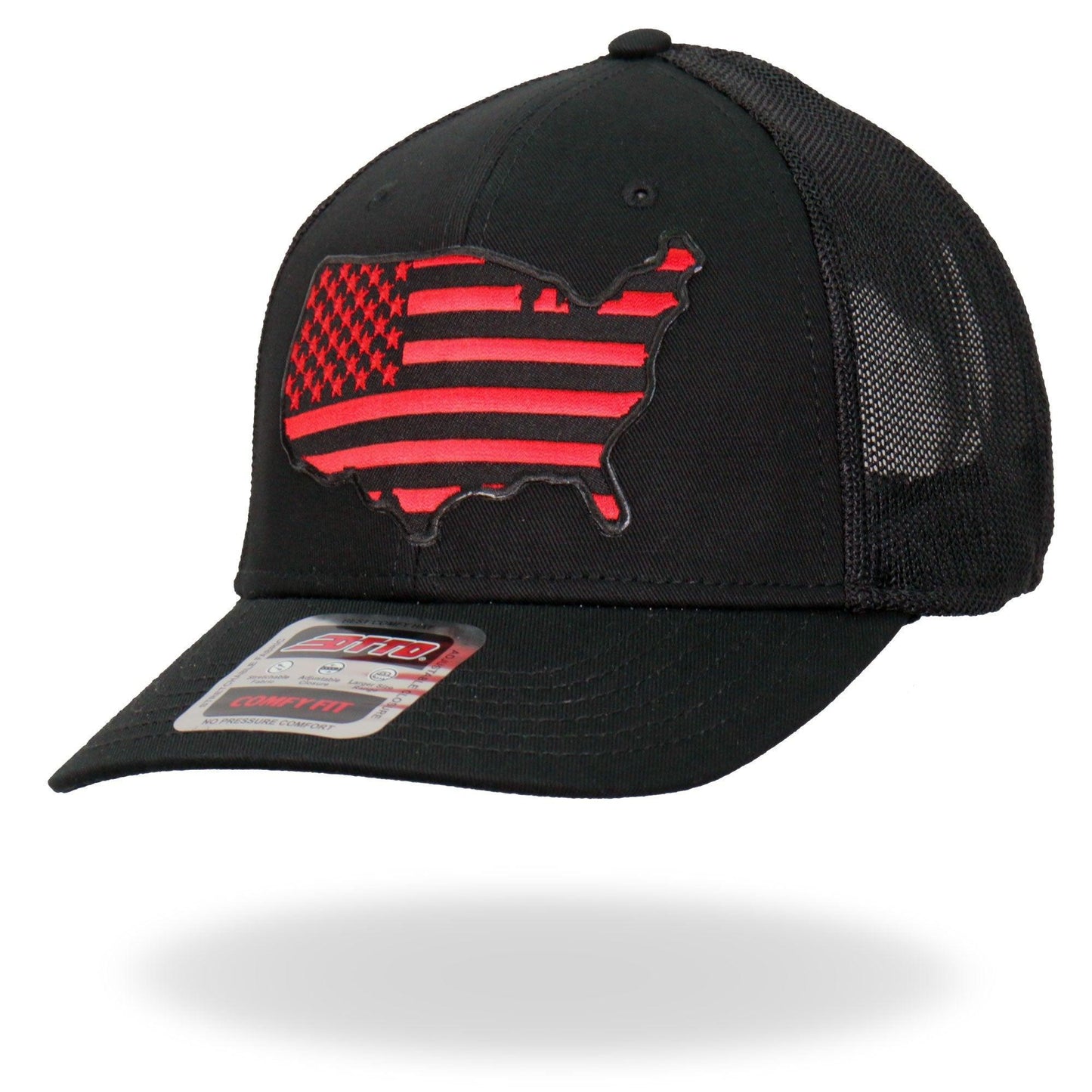 Red Flag on Country Map Black Trucker Biker Mesh Hat - Military Republic