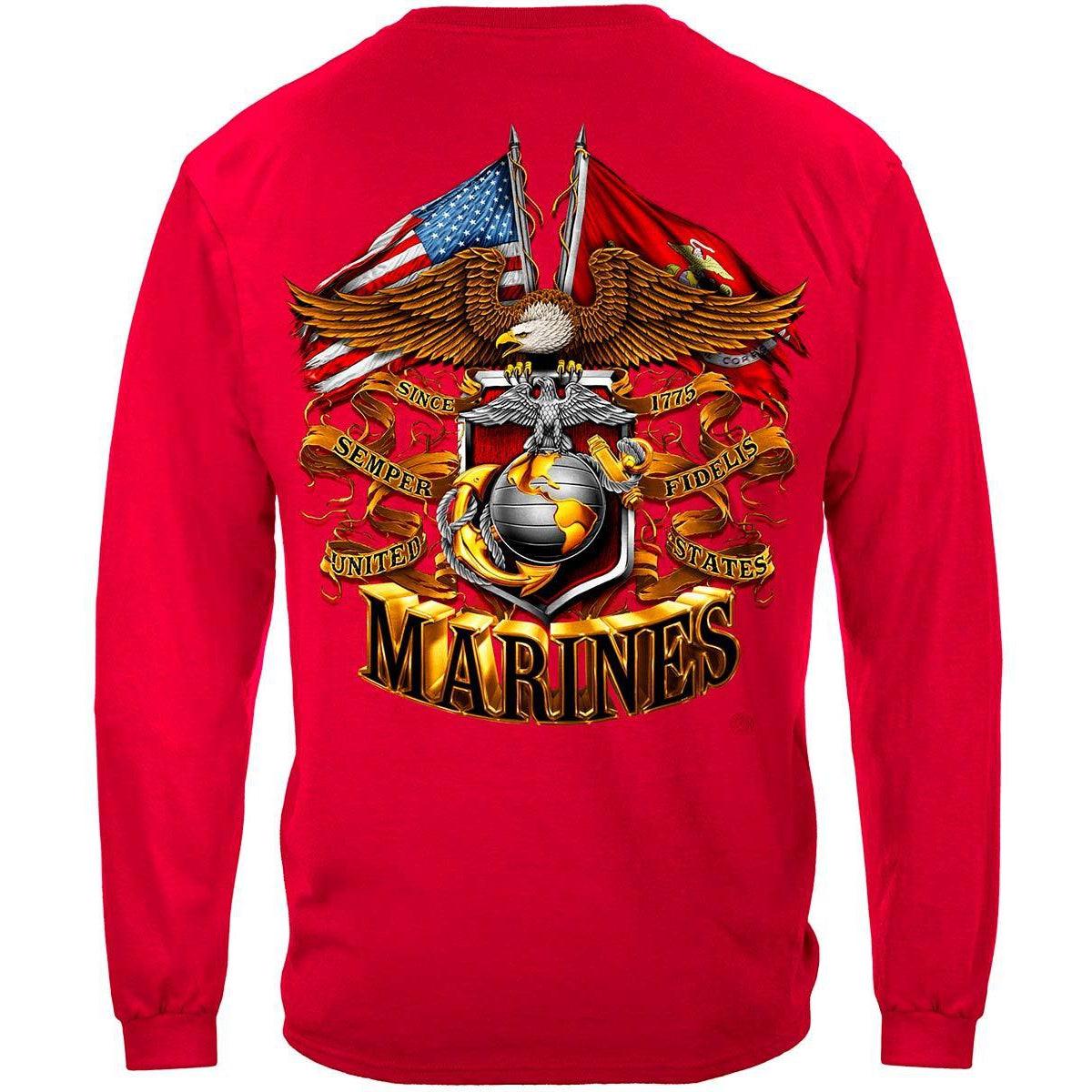 Red Marines Double Flag T-Shirt - Military Republic