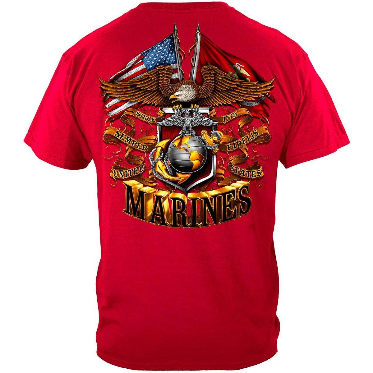 Red Marines Double Flag T-Shirt - Military Republic