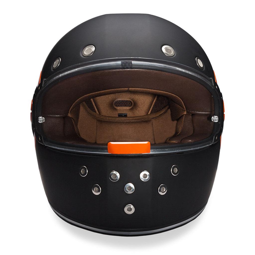 Retro Dull Black with Orange Accents Full Face Motorcycle Half Helmet - Military Republic