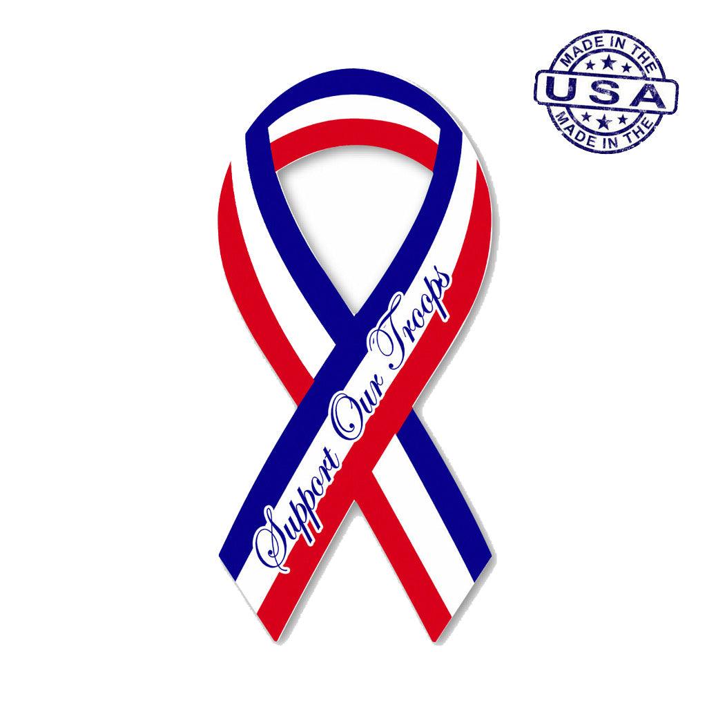 United States Patriotic Support our Troops Red, White & Blue Ribbon Magnet (3.88" x 8") - Military Republic