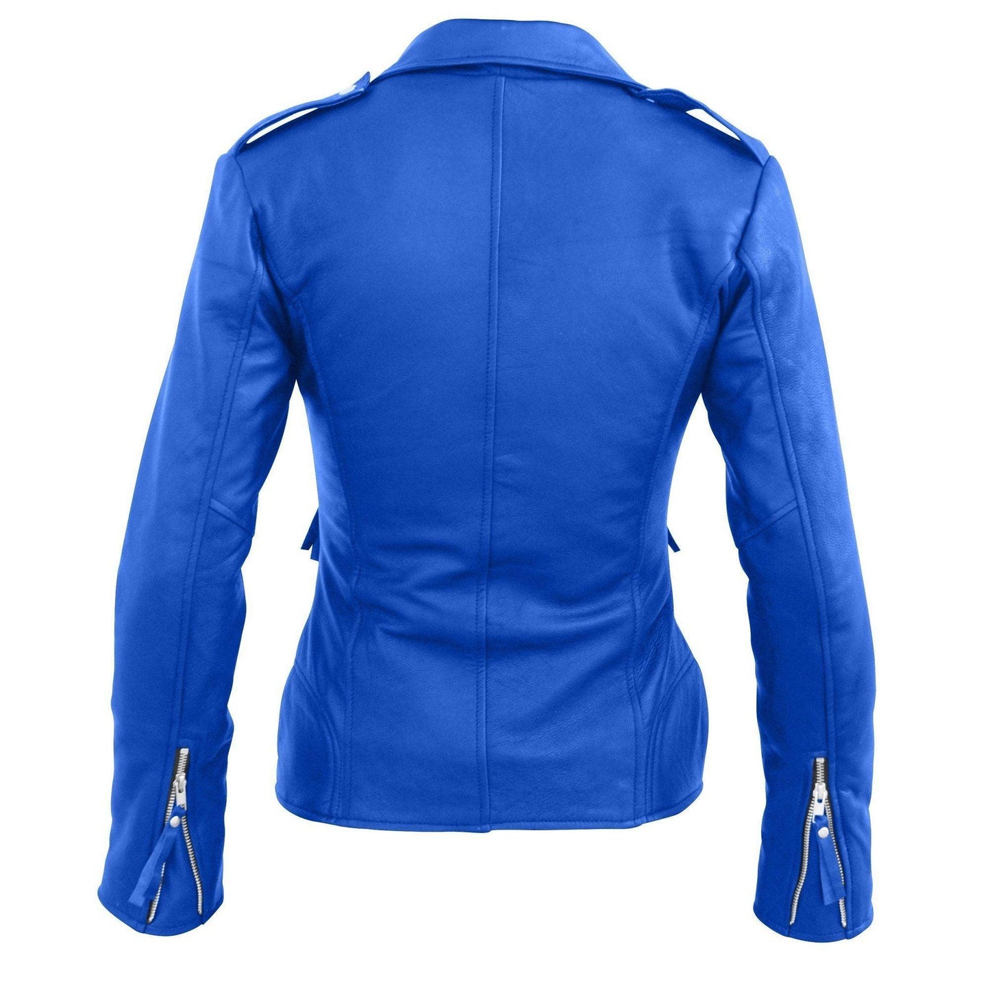 Sheep Skin Brando Style Genuine Leather Blue Women's Jacket - Military Republic