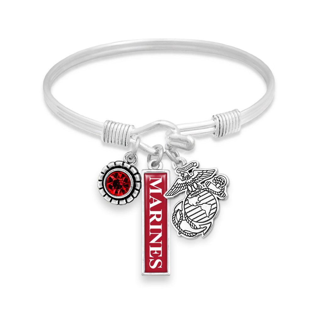 U.S. Marines Triple Charm Bracelet with Vertical Marines Pendant - Military Republic