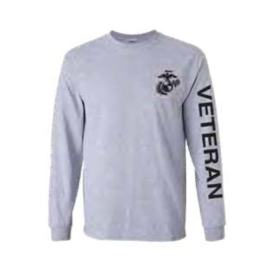 U.S. Marines Veteran Sport Long Sleeve Shirt -Grey - Military Republic