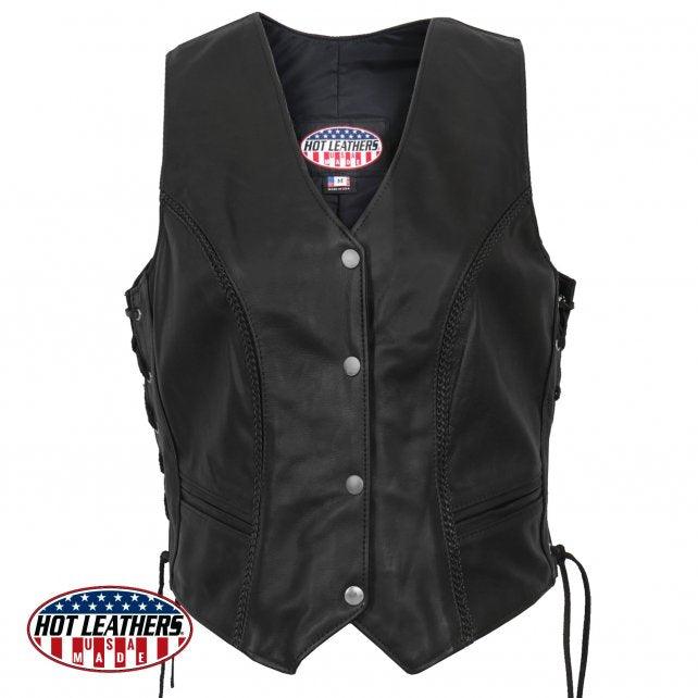USA Made Braided Design Ladies Leather Vest - Military Republic