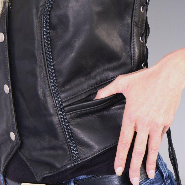 USA Made Braided Design Ladies Leather Vest - Military Republic