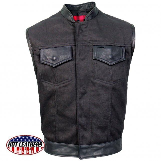 USA Made Denim and Leather Vest with Red Lining - Military Republic