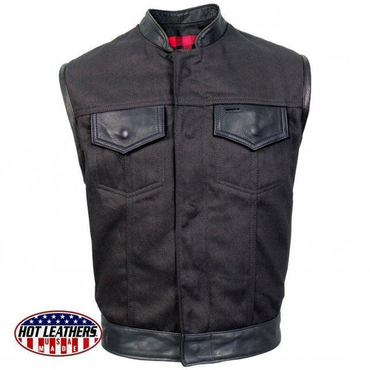 USA Made Denim and Leather Vest with Red Lining - Military Republic