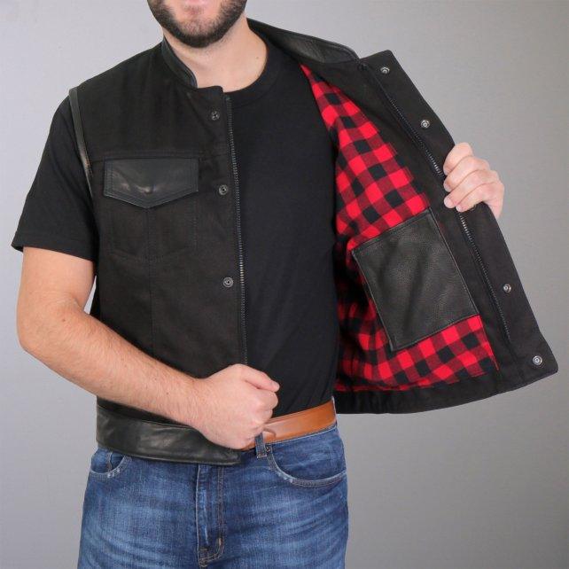USA Made Denim and Leather Vest with Red Lining - Military Republic