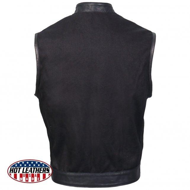 USA Made Denim and Leather Vest with Red Lining - Military Republic