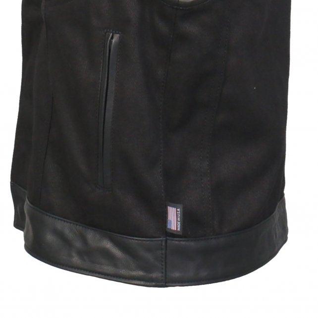 USA Made Denim and Leather Vest with Red Lining - Military Republic