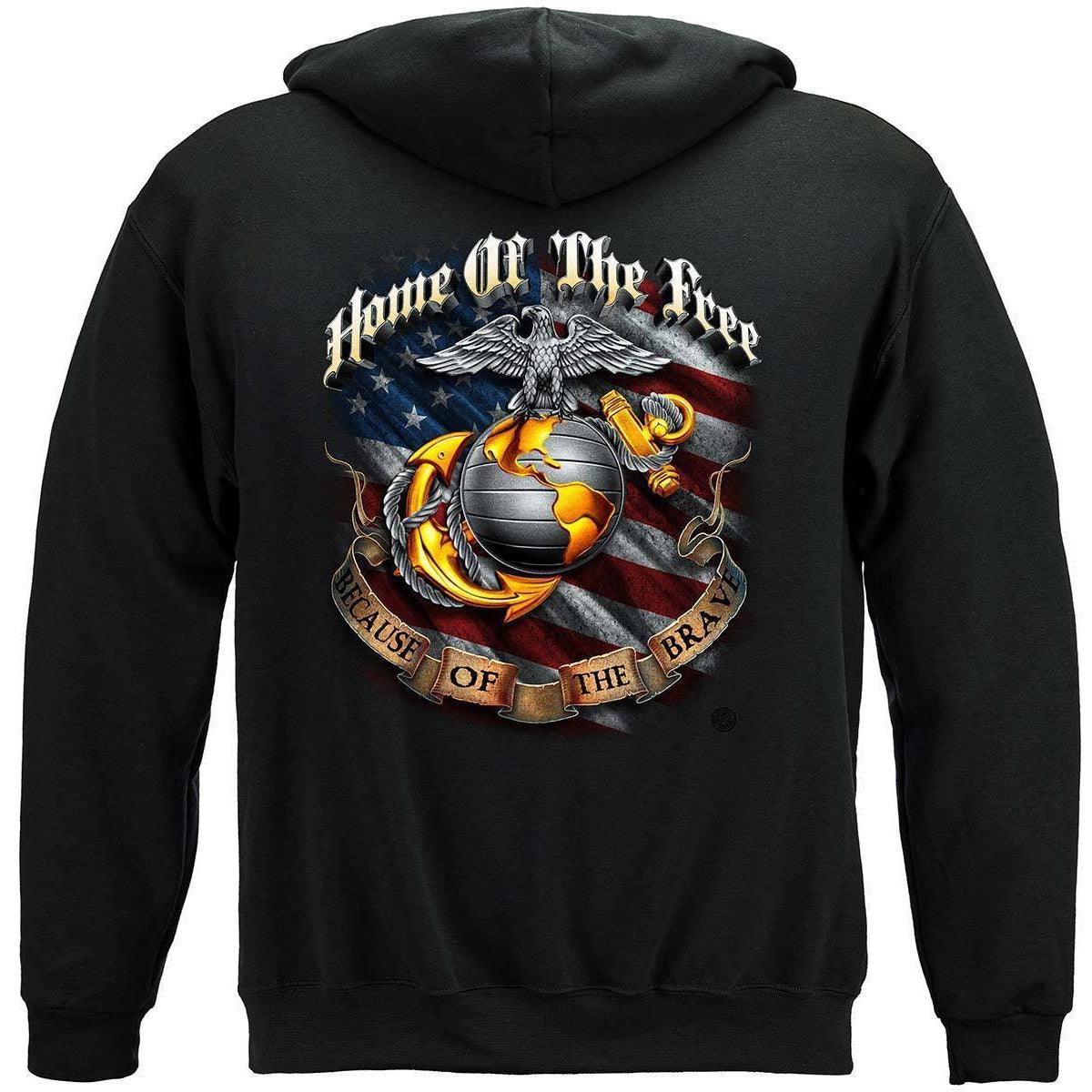 USMC Home Of The Free Because Of The Brave T-Shirt - Military Republic