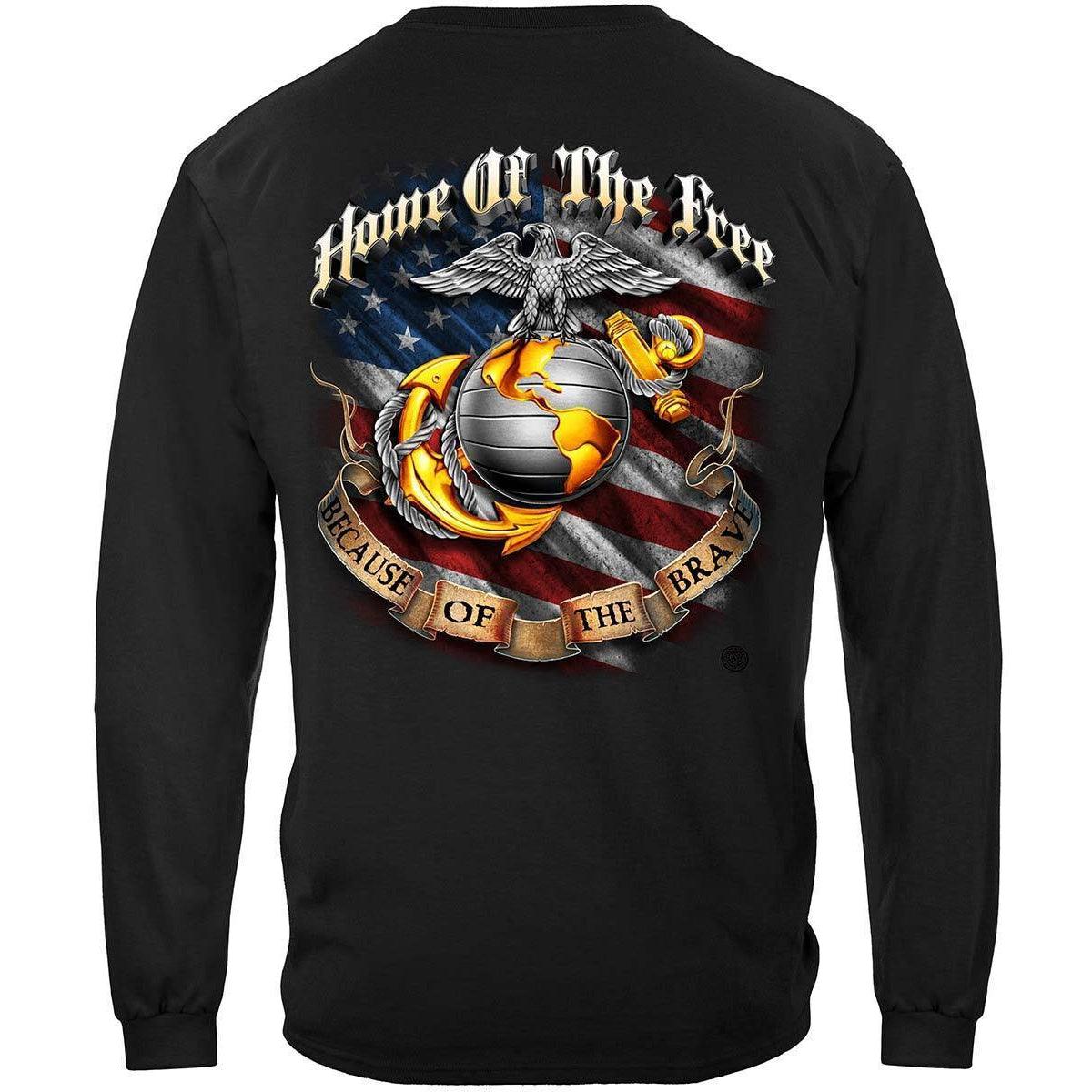 USMC Home Of The Free Because Of The Brave T-Shirt - Military Republic