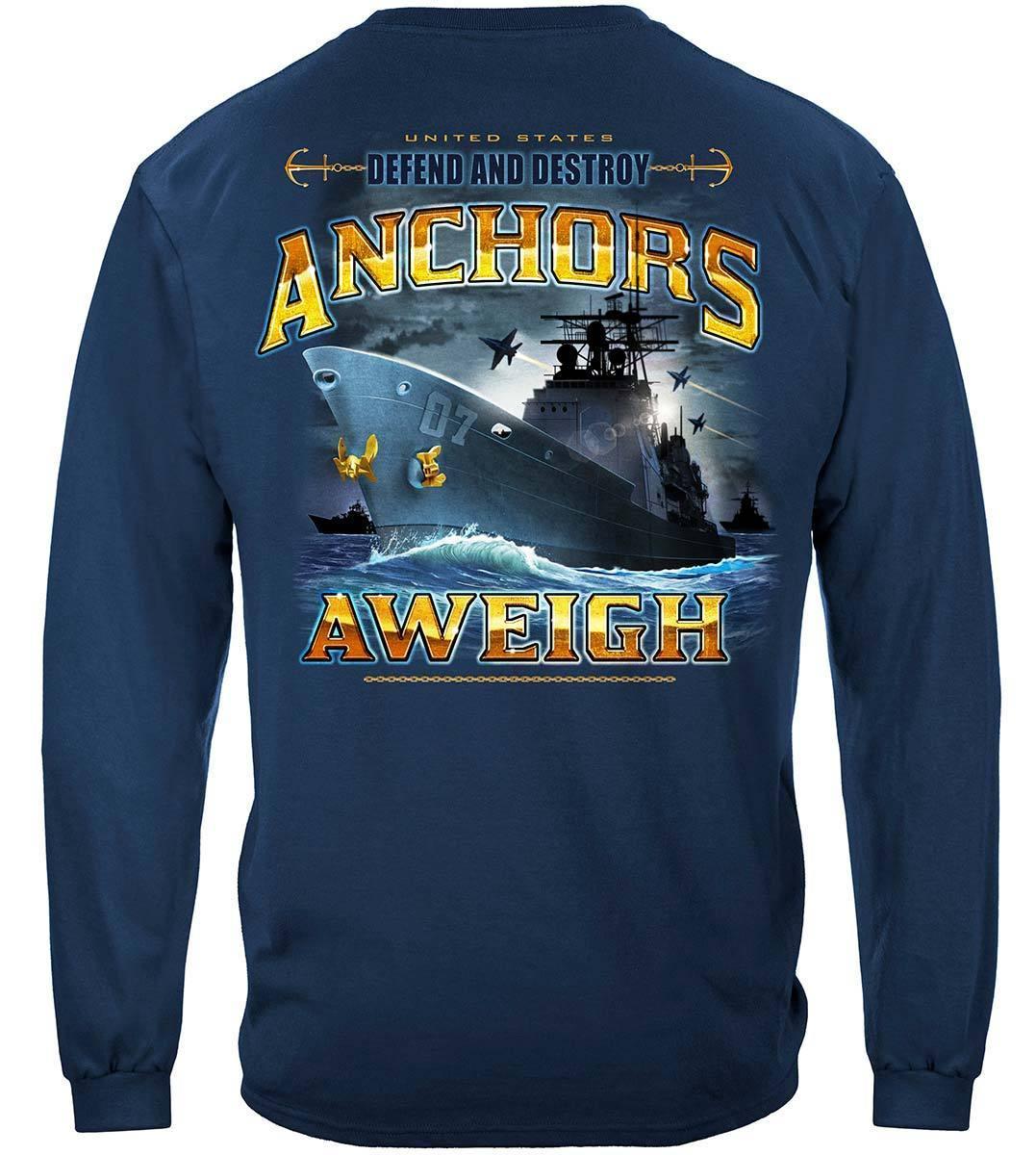 US NAVY Anchors Aweigh Defend And Destroy Premium Hoodie - Military Republic