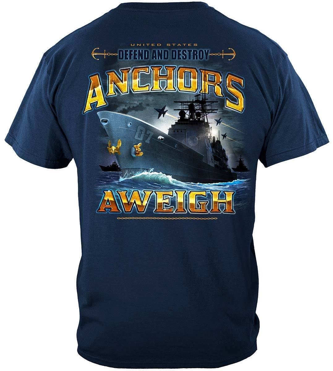 US NAVY Anchors Aweigh Defend And Destroy Premium Hoodie - Military Republic
