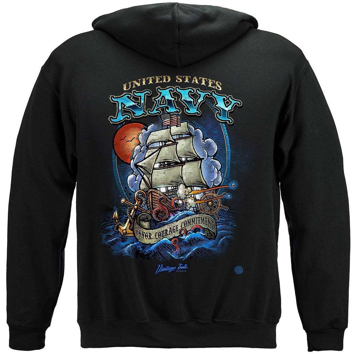 US NAVY Vintage Tattoo Battle Schooners United States Navy USN Premium Long Sleeve - Military Republic