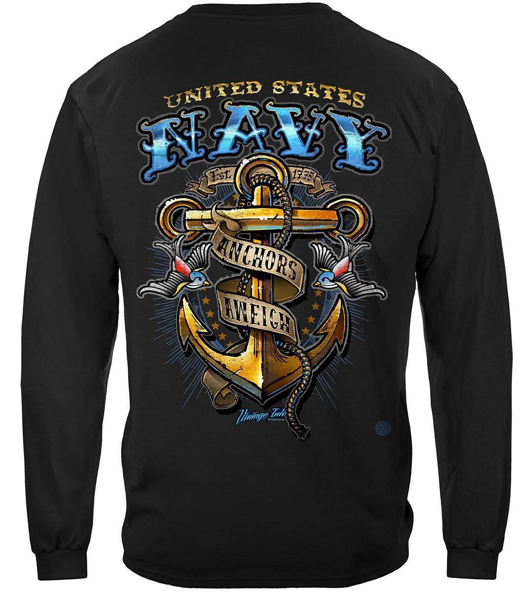 US NAVY Vintage Tattoo Classic Anchor United States Navy USN Premium Hoodie - Military Republic