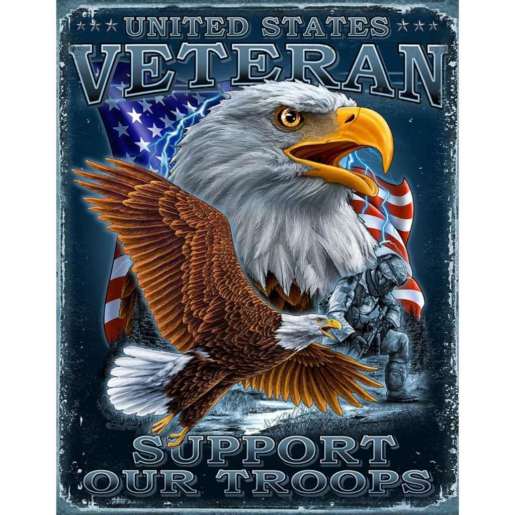 U.S. Veterans Support our Troops Tin Sign - Military Republic