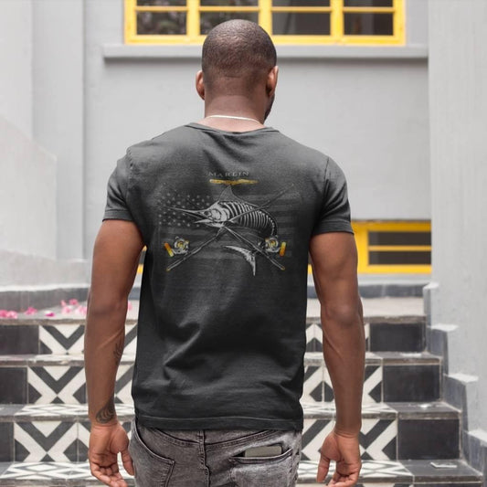 United States Black Flag Patriotic Marlin Premium T-Shirt - Military Republic