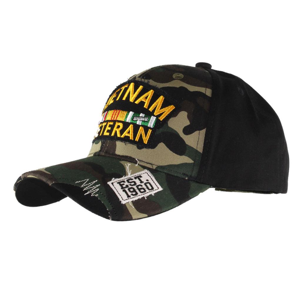 United States Vietnam Veteran Camo & Black Distressed Cap - Military Republic