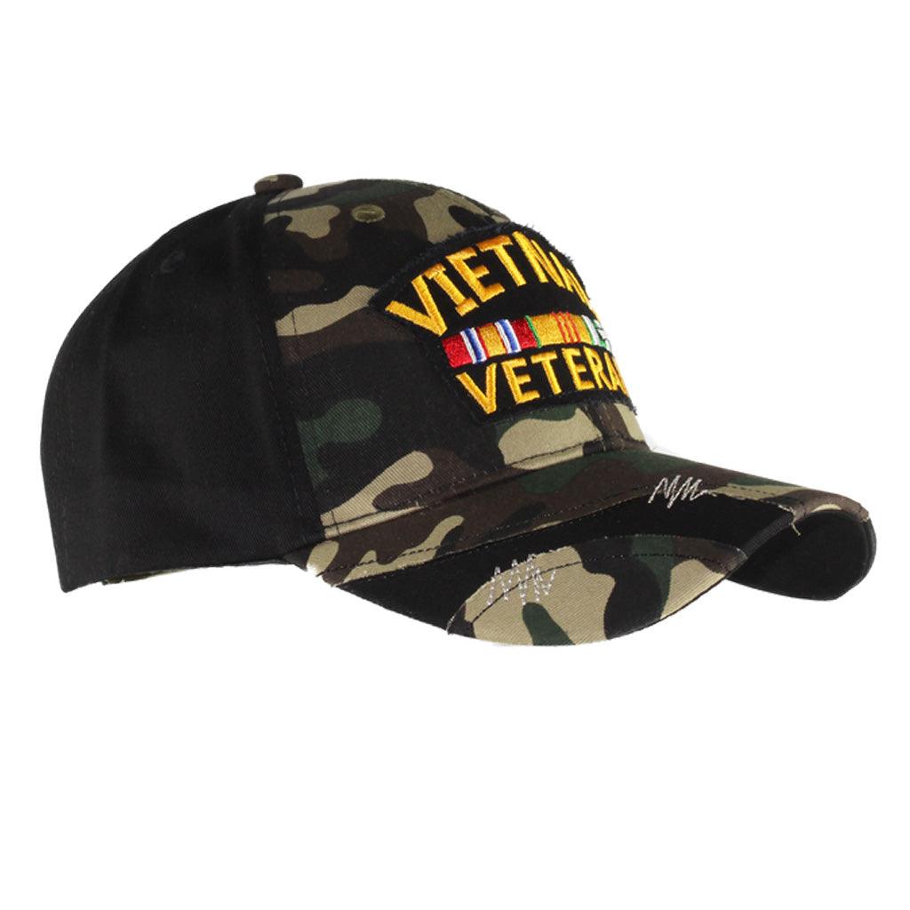 United States Vietnam Veteran Camo & Black Distressed Cap - Military Republic