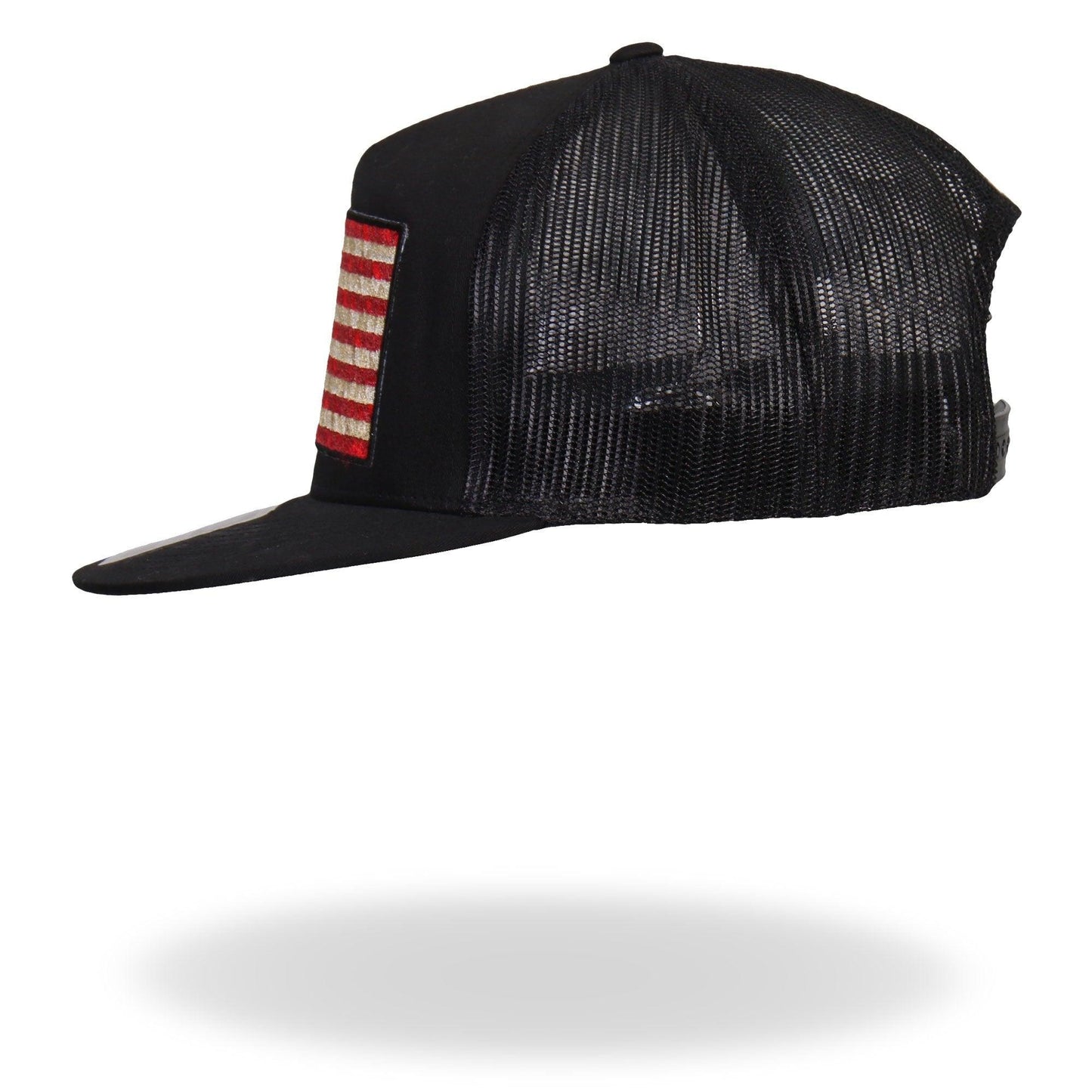 Black Vintage American Flag All Black Snap Back Mesh Hat - Military Republic